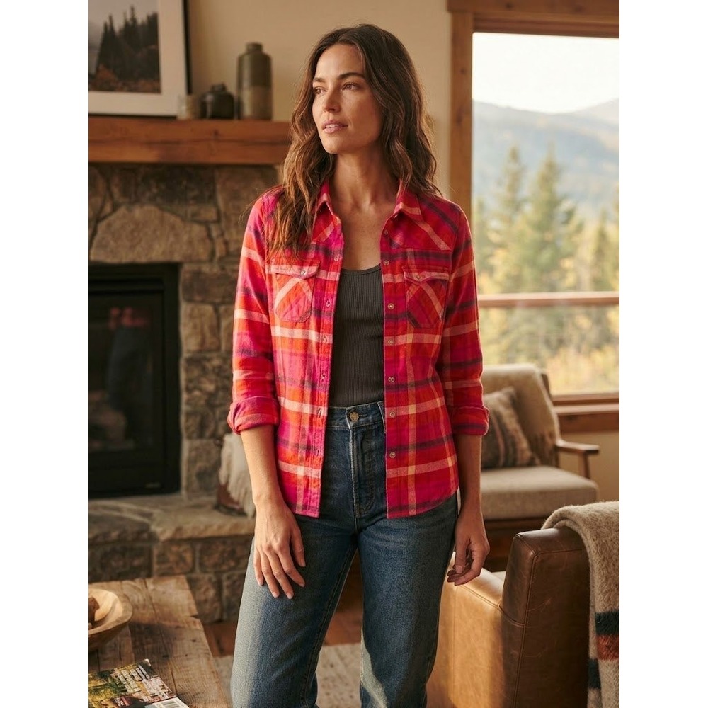 Stio Miter Plaid Flannel Long Sleeve Button Down Shirt Pocket Medium M